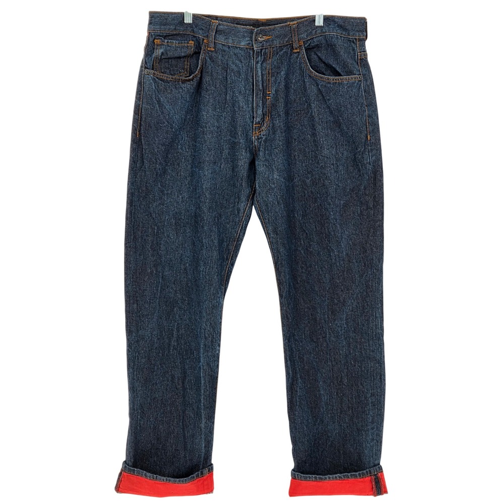 Rocawear Mens‎ 38 Cuffed Classic Fit Jeans Denim Blue Dark Wash Red Accents